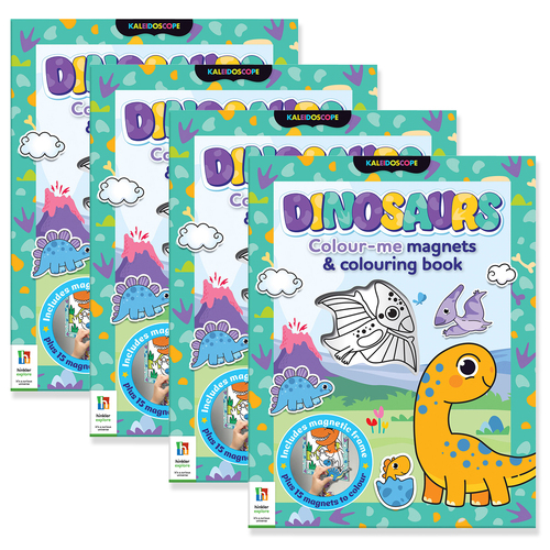 4x Kaleidoscope Dinosaurs Colour-Me Magnets Childrens Colouring Book 3y+