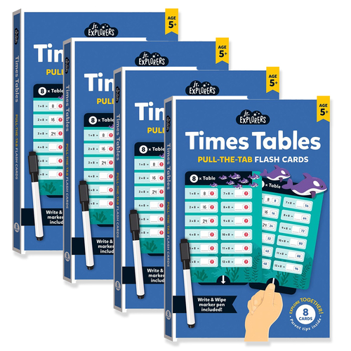 4x Junior Explorers Times Table Pull-the-Tab Educational Flash Cards 5y+