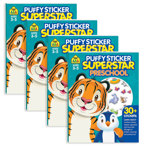4x School Zone Puffy Sticker Superstar: Preschool Kids 3y+
