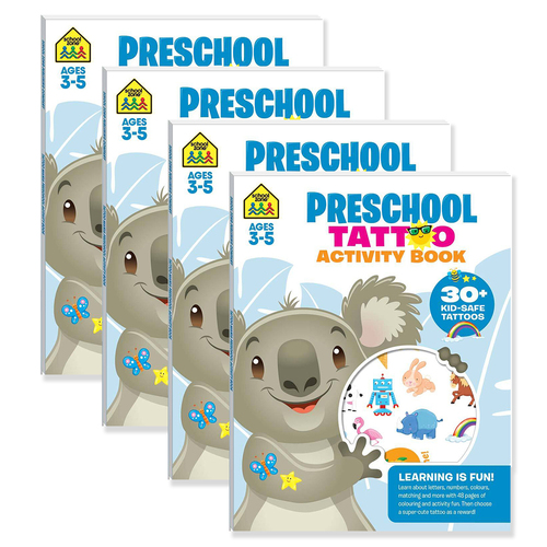 4x School Zone Preschool Tattoo Activity Book Childrens Activity Book 3y+