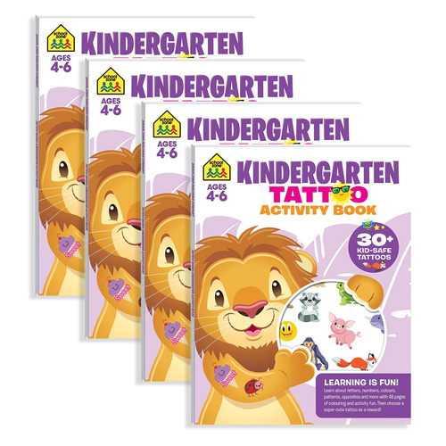 4x School Zone Kindergarten Tattoo Childrens Activity Book 4y+