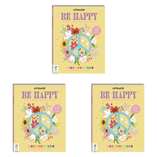 3PK Art Maker Be Happy Number Guided Colouring Book Adult Activity