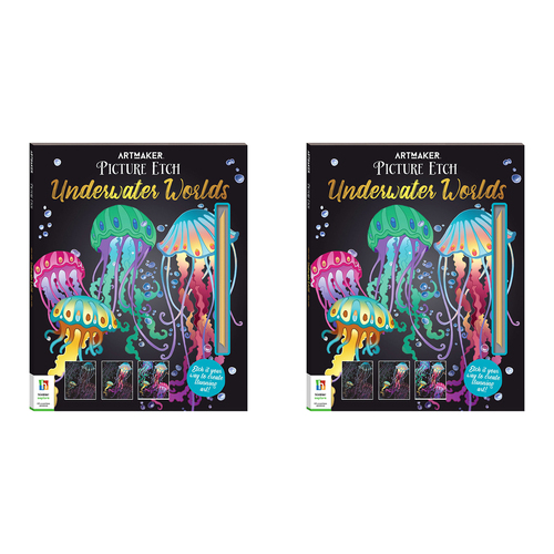 2x Art Maker Picture Etch Underwater Worlds Colouring Activity Book 