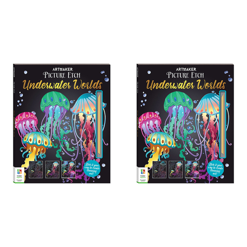 2x Art Maker Picture Etch Underwater Worlds Colouring Activity Book 