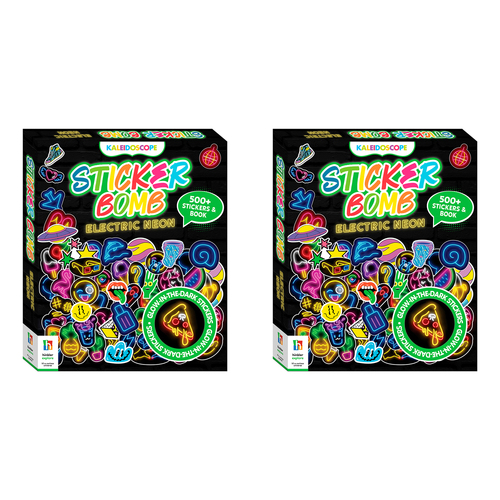 2x Kaleidoscope Sticker Bomb Electric Neon Kids Activity Book 6y+