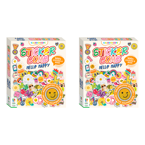 2x Kaleidoscope Sticker Bomb Hello Happy Kids Activity Book 6y+