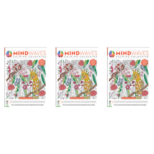 3x Art Maker Mindwaves Calming Colouring Australiana Adult Activity Book 