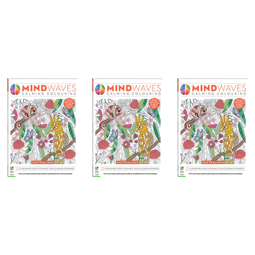 3x Art Maker Mindwaves Calming Colouring Australiana Adult Activity Book 