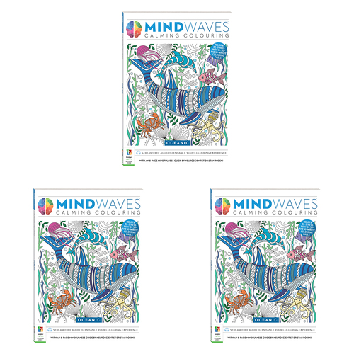 3PK Art Maker Mindwaves Oceanic Calming Colouring Activity Book Adult
