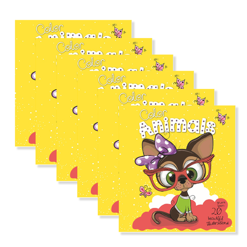 6x Bookoli Colour Animals & Neon Glitter Dog Colouring Book 