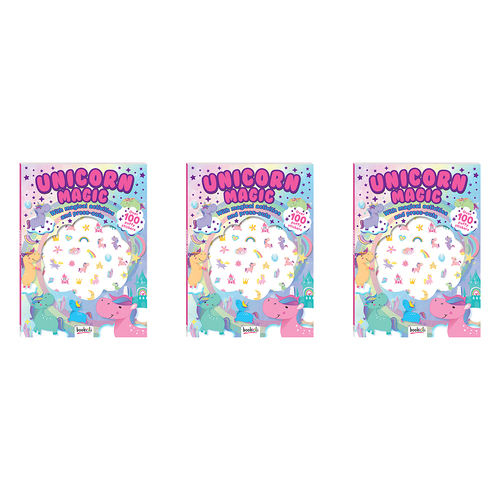 3PK Bookoli Puffy Sticker Windows Unicorns Kids/Children Press-out Activity