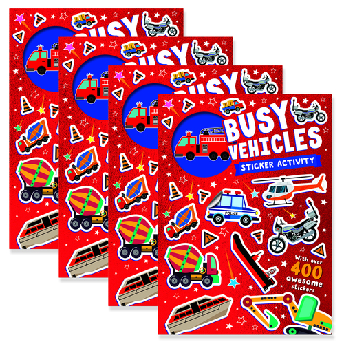 4x Bookoli Funky Stickers Busy Vehicles Kids Activity Book 
