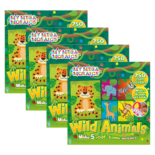 4x Bookoli Creative Crafts My Mega Mosaics Wild Animals Art Activity Kit 
