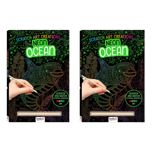 2PK Scratch Art Creations Neon Ocean Kids Art/Craft Book