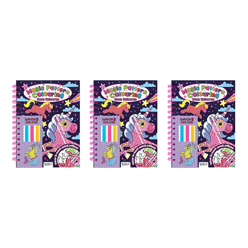 3PK Magic Pattern Colouring Neon Unicorns Kids/Children Fun Activity Book