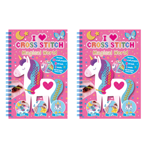 2PK Bookoli I Love Cross Stitch Book Magical World Kids Art/Craft