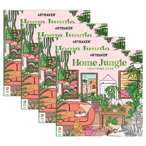 4x Art Maker Home Jungle Colouring Book Adult Activity Book 