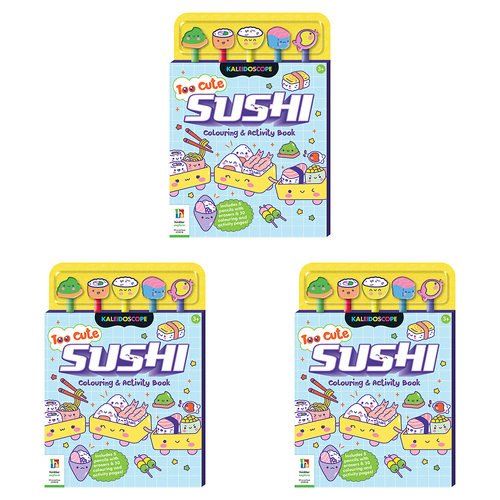 3PK Kaleidoscope Too Cute Sushi Colouring & Activity Book Kids 3y+