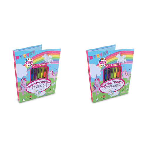 2PK Laughing Lobster Sparkly Unicorns Colouring Pens & Playtime Book Kids