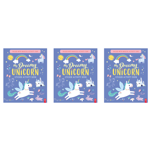 3PK Sticker & Activity Dreamy Unicorn Kids/Children Activity Colouring Book