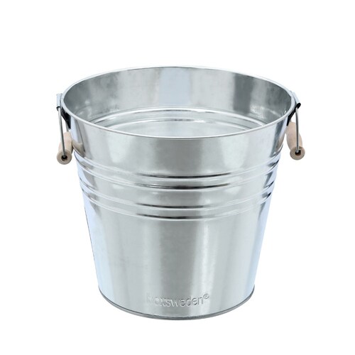 Boxsweden Metal Ice Bucket Wood Handles 12L Galvanised 30X30X27cm