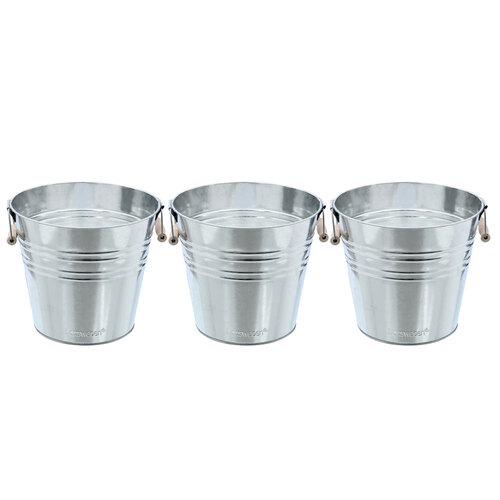 3PK Boxsweden Metal Ice Bucket Wood Handles 12L Galvanised 30X30X27cm