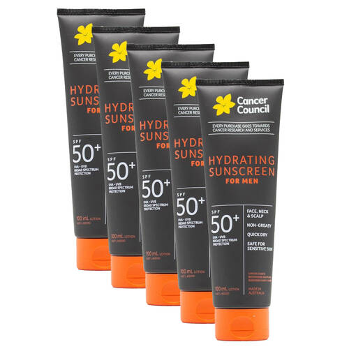 5PK Cancer Council 100ml Hydrating Sunscreen SPF50+ For Men