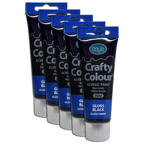 5x Crafty Colour Art/Craft 75ml Acrylic Paint Tube - Gloss Black