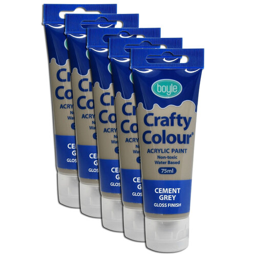 5x Crafty Colour Art/Craft 75ml Acrylic Paint Tube - Cement Grey