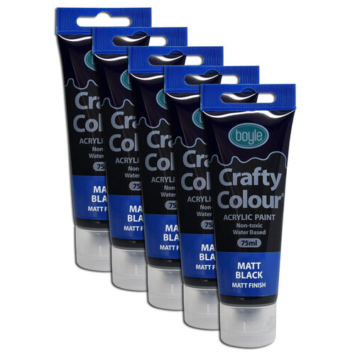 5x Crafty Colour Art/Craft 75ml Acrylic Paint Tube - Matt Black