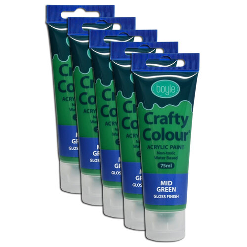 5x Crafty Colour Art/Craft 75ml Acrylic Paint Tube - Mid Green