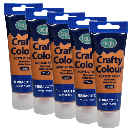 5x Crafty Colour Water-Based 75ml Acrylic Paint - Terracotta