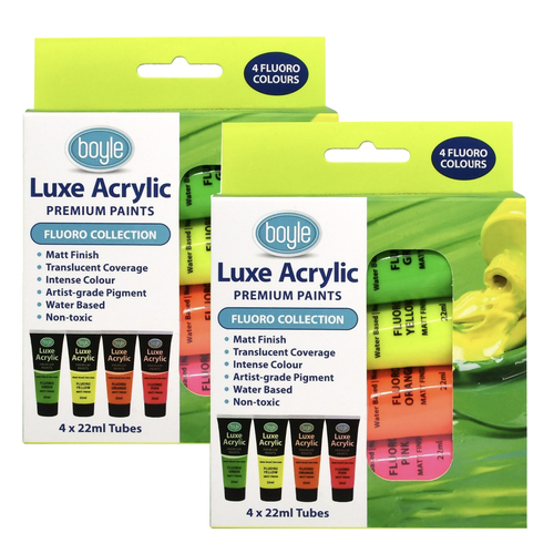 2x 4PK Luxe Acrylic 22ml Premium Paint Matt Finish - Fluoro