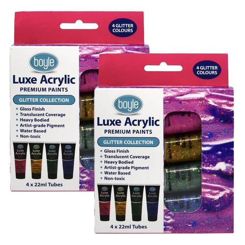 2x 4PK Luxe Acrylic 22ml Premium Paint Non-Toxic - Glitter