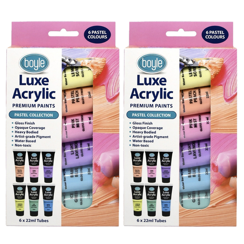 2x 6PK Luxe Acrylic 22ml Premium Paint Tube Non-Toxic - Pastel