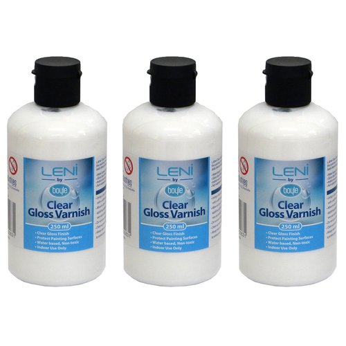 3x Boyle Leni 250ml Clear Non-Toxic Gloss Varnish/Finish