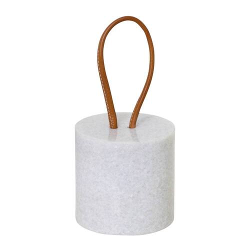 J.Elliot Enora 13x13cm Door Stop w/ Leather Handle - White Marble