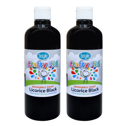 2x Boyle Crafty Kids 500ml Washable Paint - Licorice Black