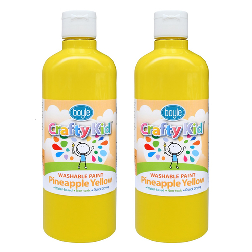 2x Boyle Crafty Kids 500ml Washable Paint - Pineapple Yellow