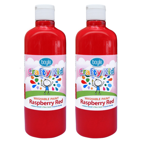 2x Boyle Crafty Kids 500ml Washable Paint - Raspberry Red