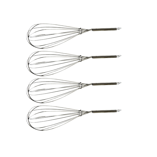 4x Cuisena 25cm Handheld Chrome Whisk Kitchen Utensil - Silver