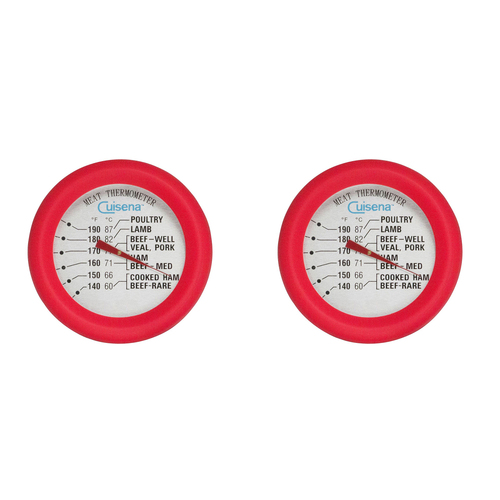 2x Cuisena Stainless Steel Meat Thermometer w/ Silicone - Red