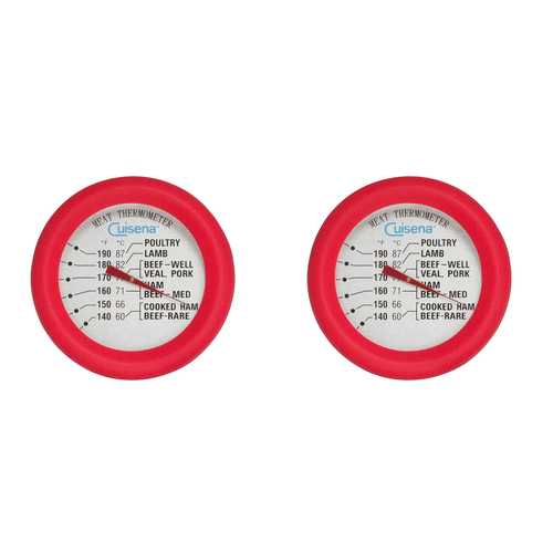 2x Cuisena Stainless Steel Meat Thermometer w/ Silicone - Red