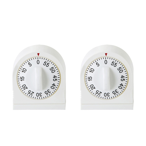2x Cuisena 60-Minute Plastic Mechanical Timer Alarm - White