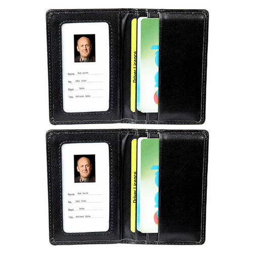 2PK Rexel Cards Pass Holder Wallet  - Black Leatherette Finish
