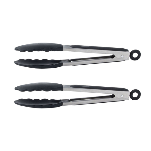 2x Cuisena 23cm Stainless Steel Locking Tong w/ Silicone Head