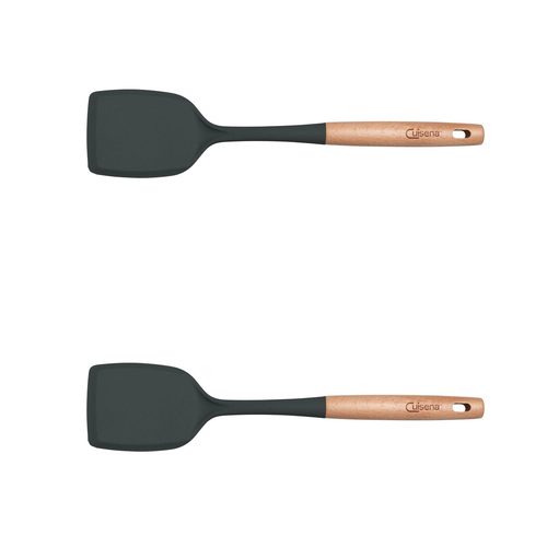 2x Cuisena Beech Wood 37cm Silicone Solid Turner Cooking Utensil - Black