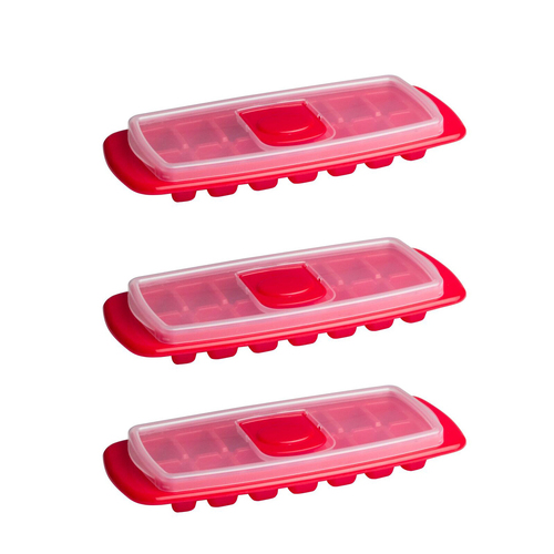 3PK Cuisena 30cm Airtight Stackable Ice Cube Tray w/ Lid - Red