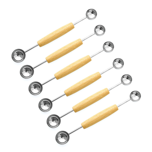 6x Cuisena Stainless Steel/Wood Melon Double Baller Scooper