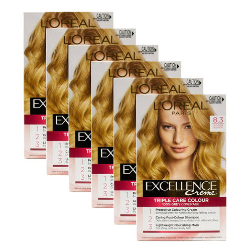 6PK Loreal Excellence Creme Hair Triple Care Colour 8.3 Golden Blonde